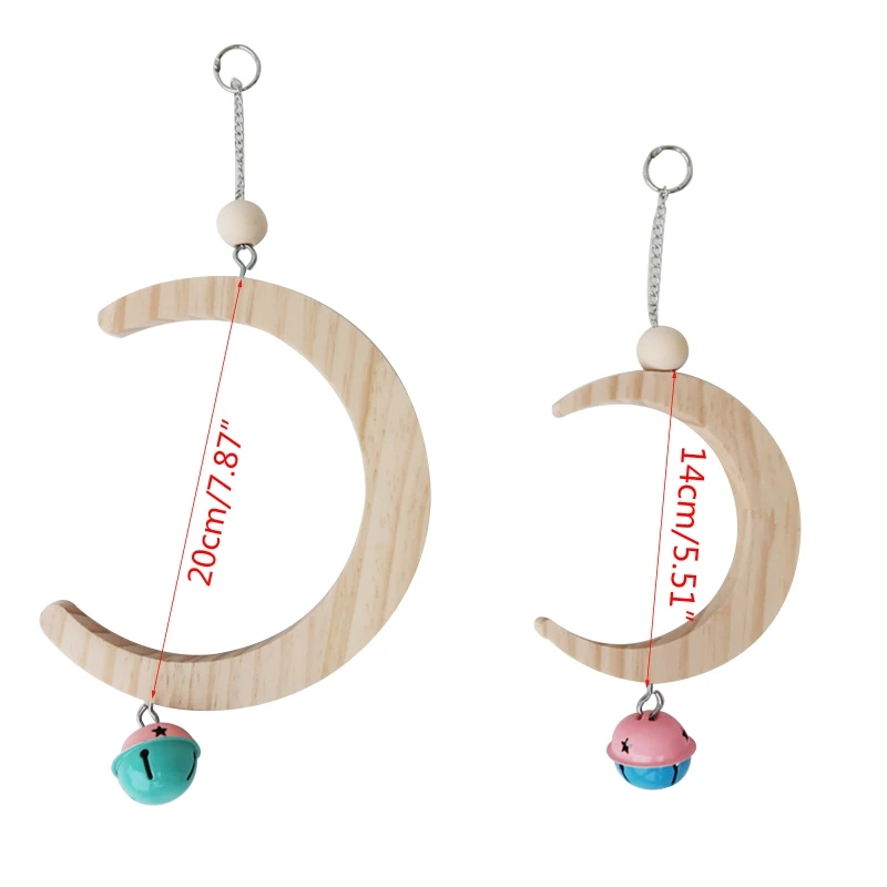 

Parrot Swing Perch Stand Moon Shape Hammock Hanging Bell Pet Bird Wooden Cage