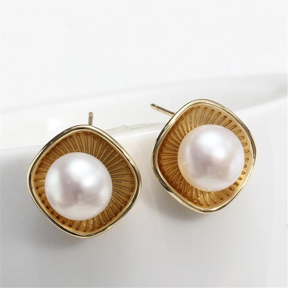 

Copper plated K gold craft square pearl ear stud earpin 925 silver DIY accessories