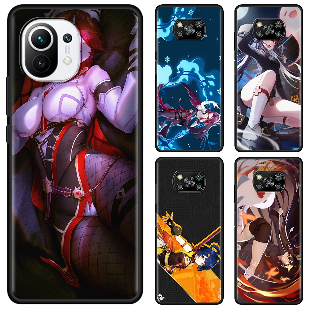 

Smartphone Fundas For Xiaomi 11 11i 10 10T 9 SE 9T 8 A3 A2 Lite Pro Ultra Shell genshin impact Case Black Fundas Capa