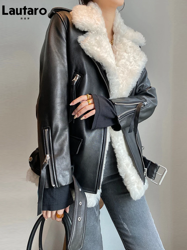 Lautaro осенняя женская кожаная мотоциклетная байкерская куртка на молнии с длинным