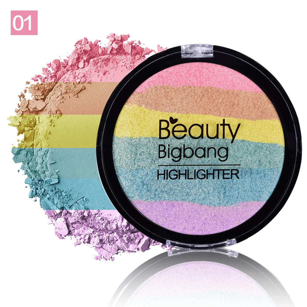 BeautyBigBang, Радужный хайлайтер, косметическая пудра, палитра бронзант, контур, мягкая минеральная палитра для макияжа лица, хайлайтер Maquiagem - Цвет: 1