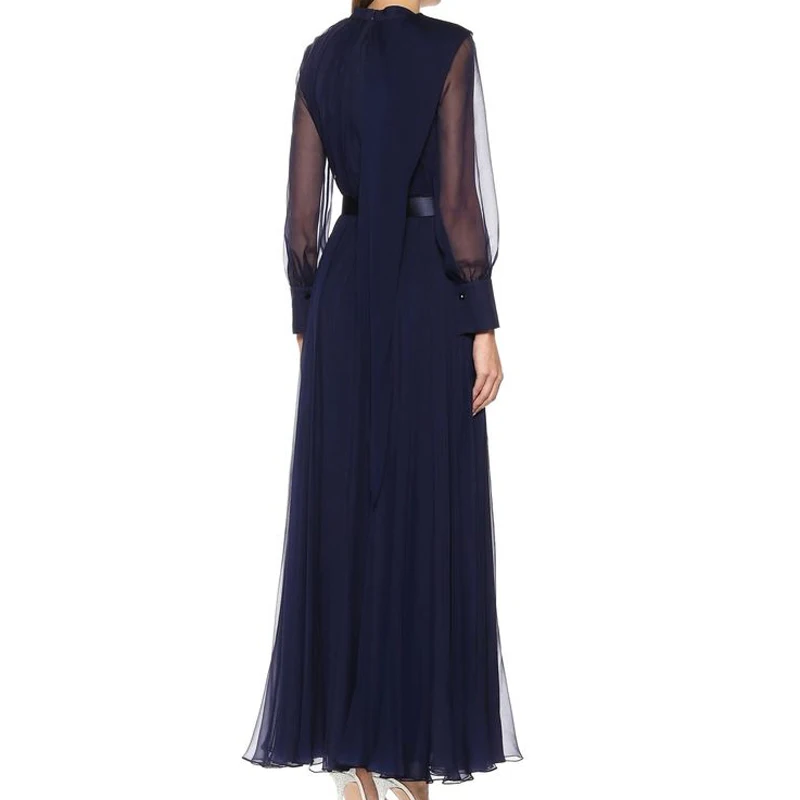 Женское длинное платье в стиле пэчворк подиумное газовое с длинным рукавом 2020 |