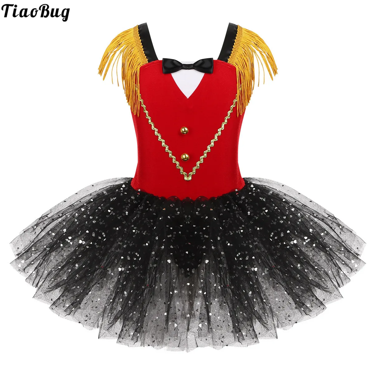

TiaoBug для девочек, Хэллоуин, цирковое платье, танцевальная одежда, без рукавов, с бабочкой, сетчатая пачка с блестками из фольги, костюм для гимнастики