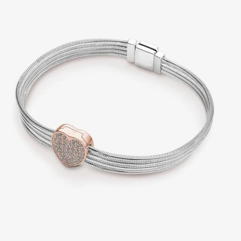 

2020 Novelty High Quality 925 Silver Diy Bracelet With Pink Heart Clip Jewelry For Women Valentine Gift
