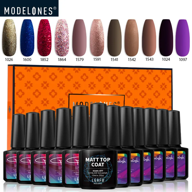 Modelones 6/12 шт матовый лак для ногтей Гель замачиваемый Блестящий светодиодный