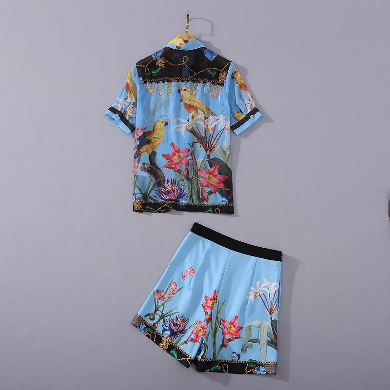 European and American women's wear 2020 summer new style  Short - sleeved bow collar shirt  shorts  Fashion suits