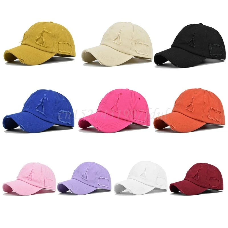 

Women Men Vintage Washed Cotton Baseball Cap Distressed Ripped Broken Hole Patch Simple Solid Color Snapback Trucker Hat