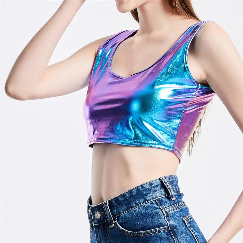 

Solid Color Sexy PU Tank Crop Tops Women Fashion Basic Crop Top Streetwear Sleeveless Camis Cool Girl Cropped Tee Camisele Women