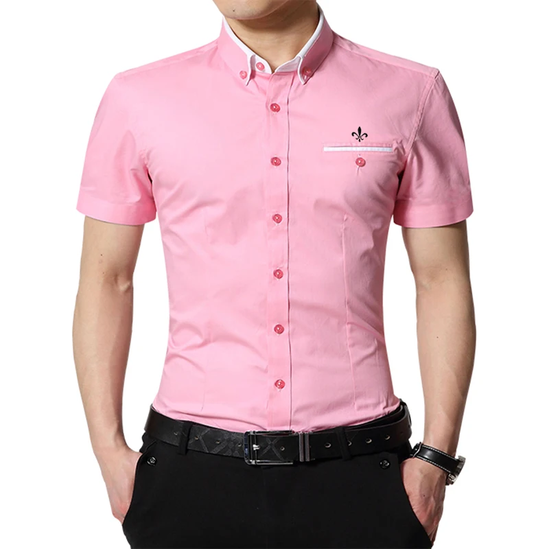 Мода Blusa Camisa Social Masculina Dudalina короткий рукав Slim Fit рубашка мужская Цветочная одежда пуловер Белый мужской холодный - Цвет: DCZ2306-PINK