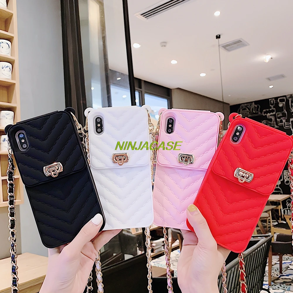 Fashion Wallet phone case For iPhone 6s 7 8 Plus 11 Pro max XR XS Max metal buckle crossbody chain card package |