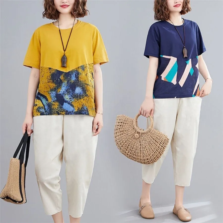 

Fashion Printed 2 Pcs Set 2022 Summer Short Sleeve Casual Woman Sets Clothes Female 2 Piece Tracksuit SportSuit Women