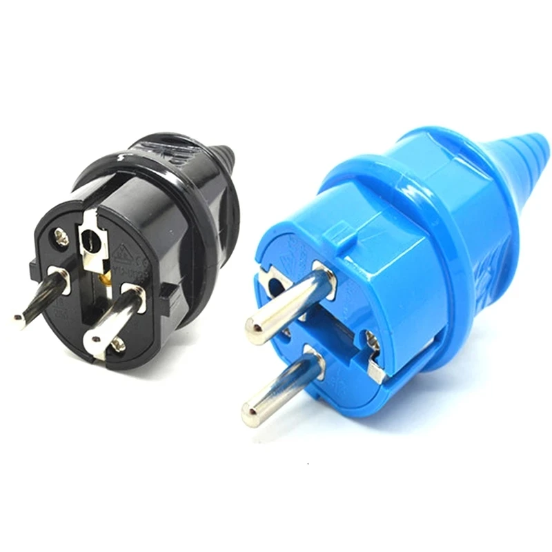 Black CE AC 250V 16A EU France Waterproof Schuko Power Plug 2p Elcectrical Cable French Connector Wired Adaptor Converter E-012