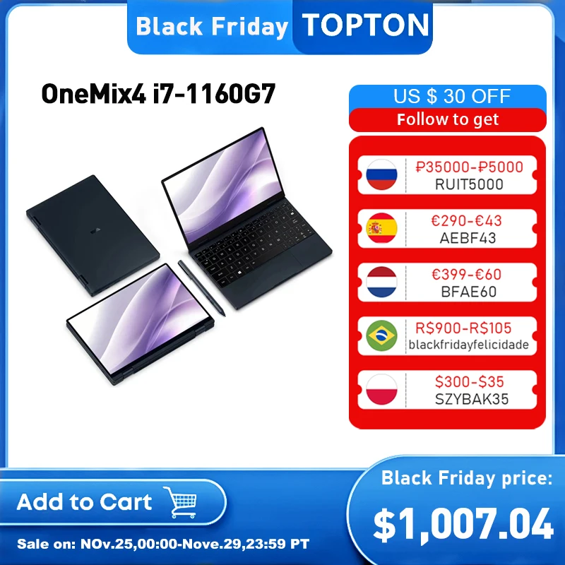 

Карманный ноутбук Onemix4, 10,1 дюйма, 11 поколения, Intel i7-1160G7, ультрабук UMPC, настольный ПК, Thunderbolt 4, IPS сенсорный экран, Windows 10, WiFi6