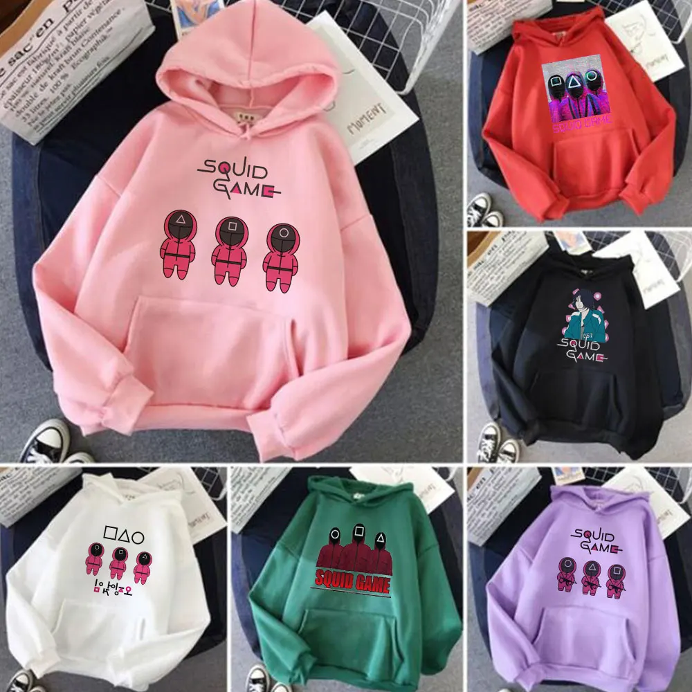 

Кальмар игра Kawaii комикс толстовки, свитшоты, куртки повседневная Уличная одежда осень зима новые Мультяшные пуловеры пальто, толстовки с ка...