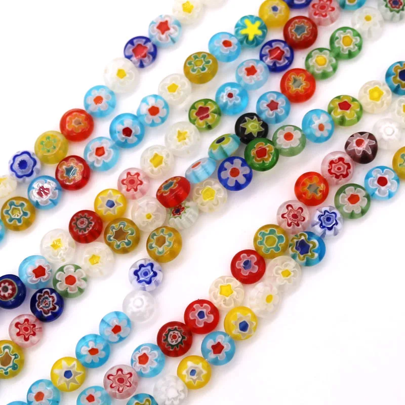

230 pcs 8*8mm Mix Color round flat Glass Beads For Bracelet Making Diy Craft Perles Handmade Flower Lampwork Beads Wholesale