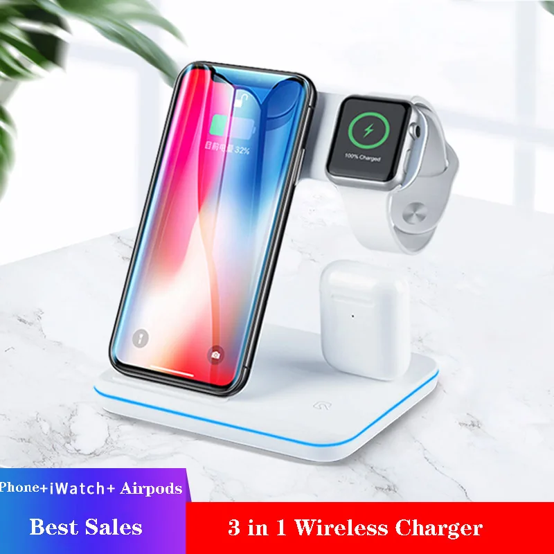 3 в 1 15 Вт Qi Беспроводное зарядное устройство для Apple Airpods Watch 4 3 2 Быстрая зарядка подставка для iphone X 11 Pro Max samsung - Тип штекера: 3 in 1 Wireless