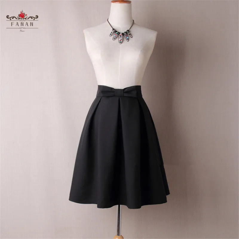 

Flared Pleated Women Skirts High Waist A-Line Skirt Summer Bow Knee Length Midi Dresses Casual Korean Solid Color Female Clothes