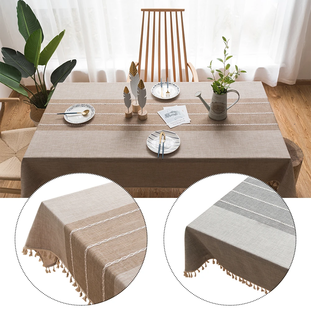 Хлопковая льняная кофейная кисточка для скатерти круглвя плетеная Полосатая