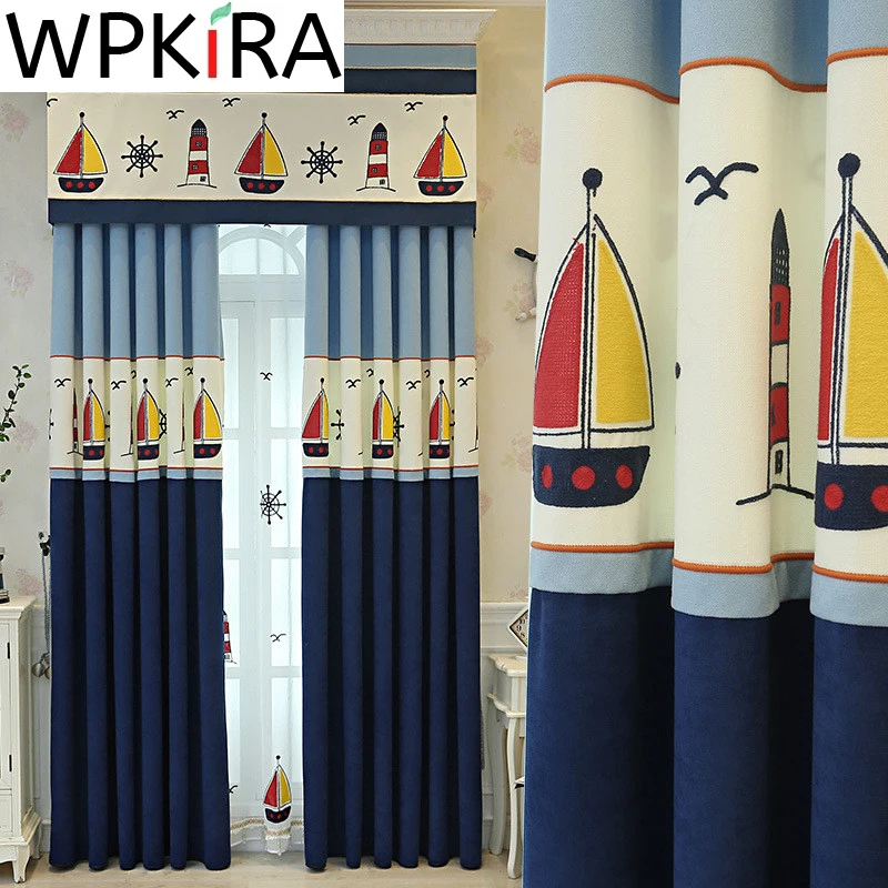 Шторы блэкаут с вышивкой для мальчиков спальни цветные оконные драпировки тюль