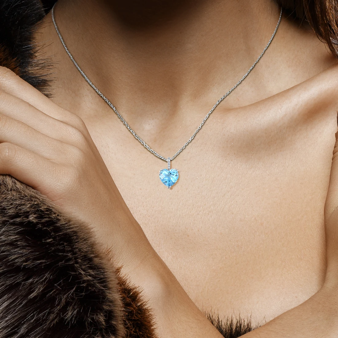 

VISTOSO Genuine 14K 585 White Yellow Gold Pendant For Women Love Heart Smoky Quartz Blue Topaz Diamond Pendant Gift Fine Jewelry