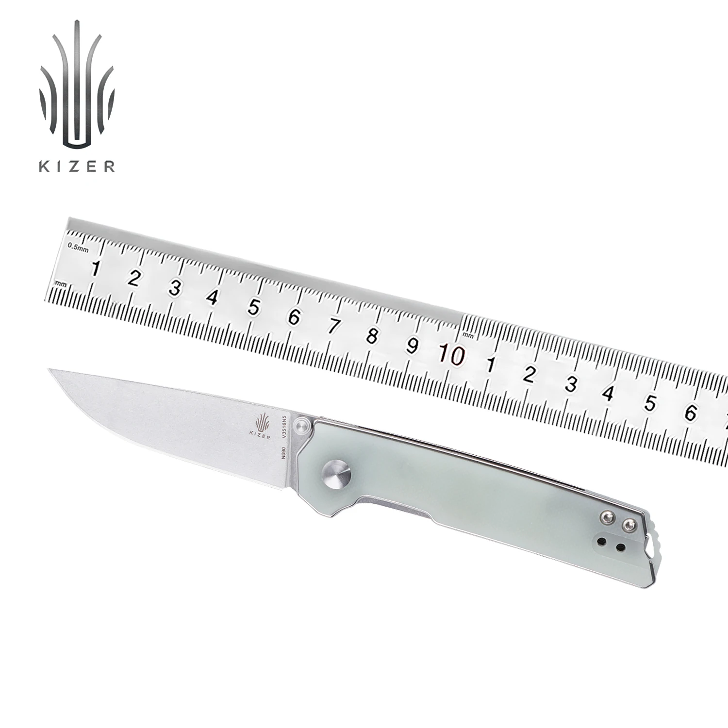 Kizer-cuchillo táctico Domin Mini V3516N5, nuevo mango G10 de Color transparente con hoja de acero N690, para exteriores, Bushcraft, 2021