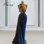 Темно-синие длинные вечерние платья с жемчугом, женское платье-Русалка для свадебной вечеринки, платья знаменитостей для выпускного вечера, платья для праздника 2021