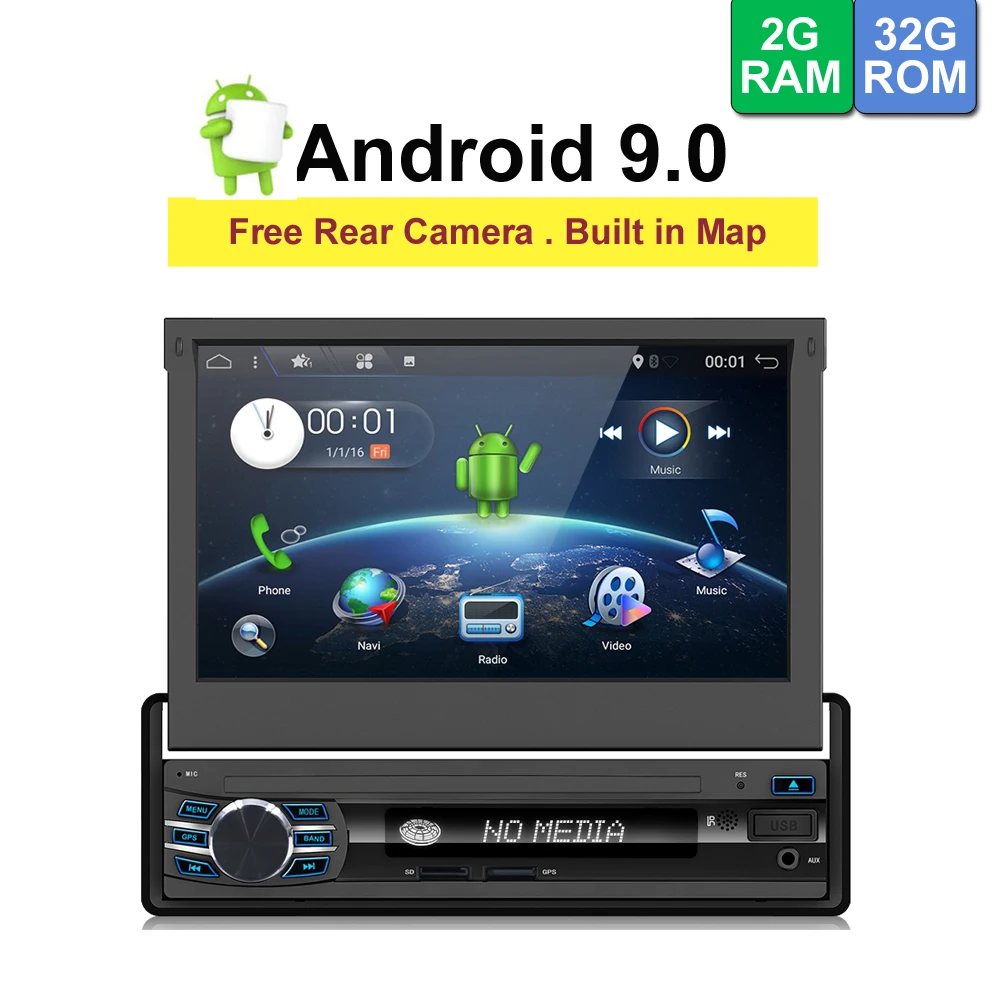Автомагнитолы стерео аудио Радио Android 9,0 Bluetooth 1DIN " HD выдвижной сенсорный экран монитор радио SD FM USB камера заднего вида