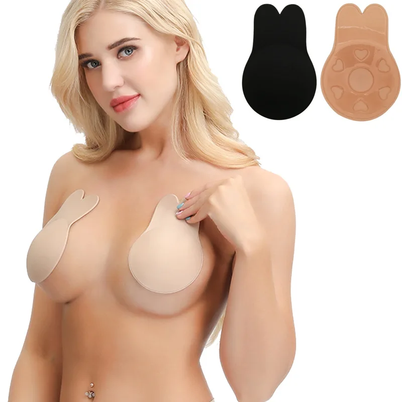 

2 PCS Breast Nipple Cover Stickers Breathable Invisible Silicone Support Push Up Uplift Boobs Lingerie Bra Pads Rabbit Ear Shape
