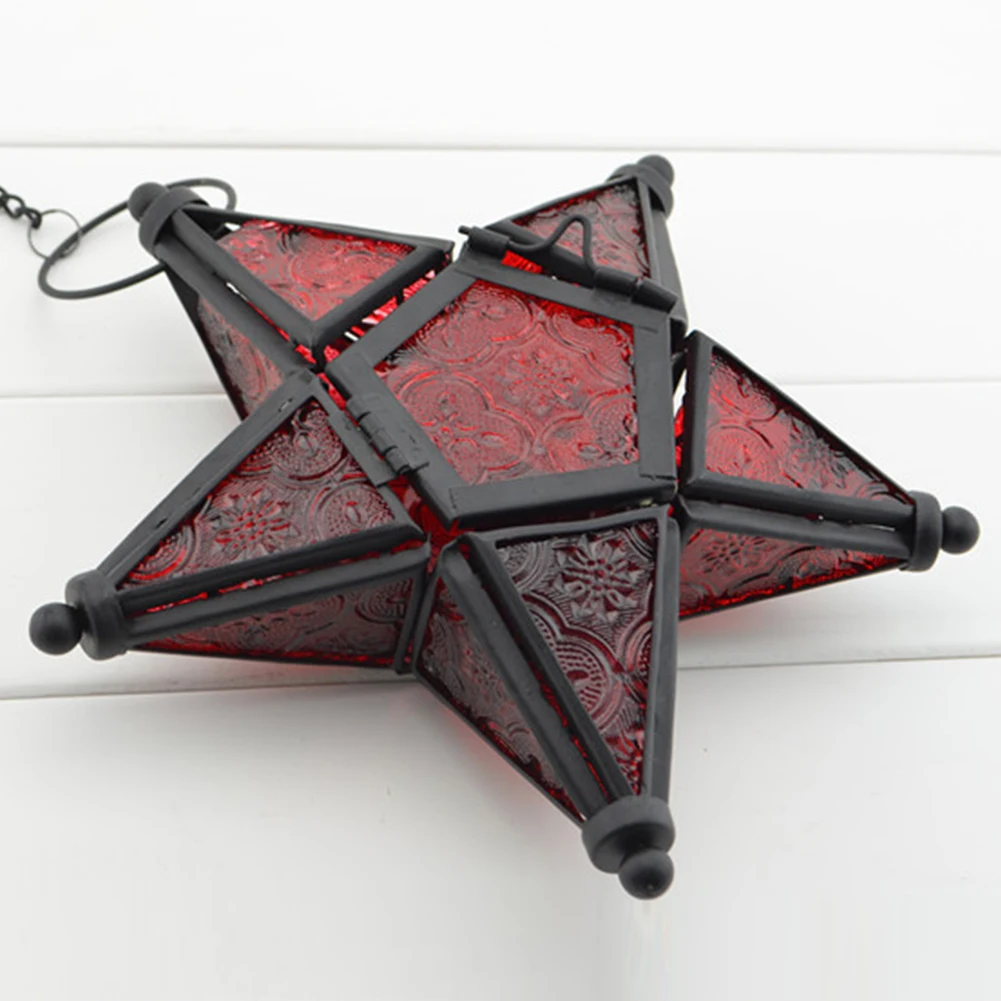 

Star Shape Tealight Holder Hanging Home Decoration Indoor/Outdoor Light Holder Wind Colorful Glass Moroccan Style