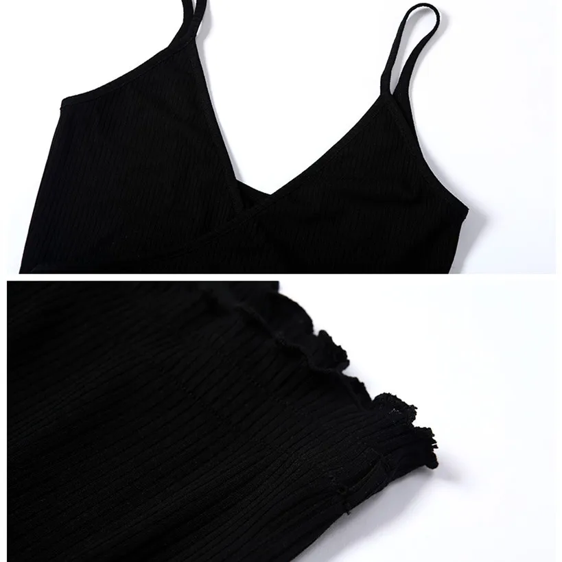 BOOFEENAA черный вязаный свитер повседневный сексуальный комплект из 2 предметов