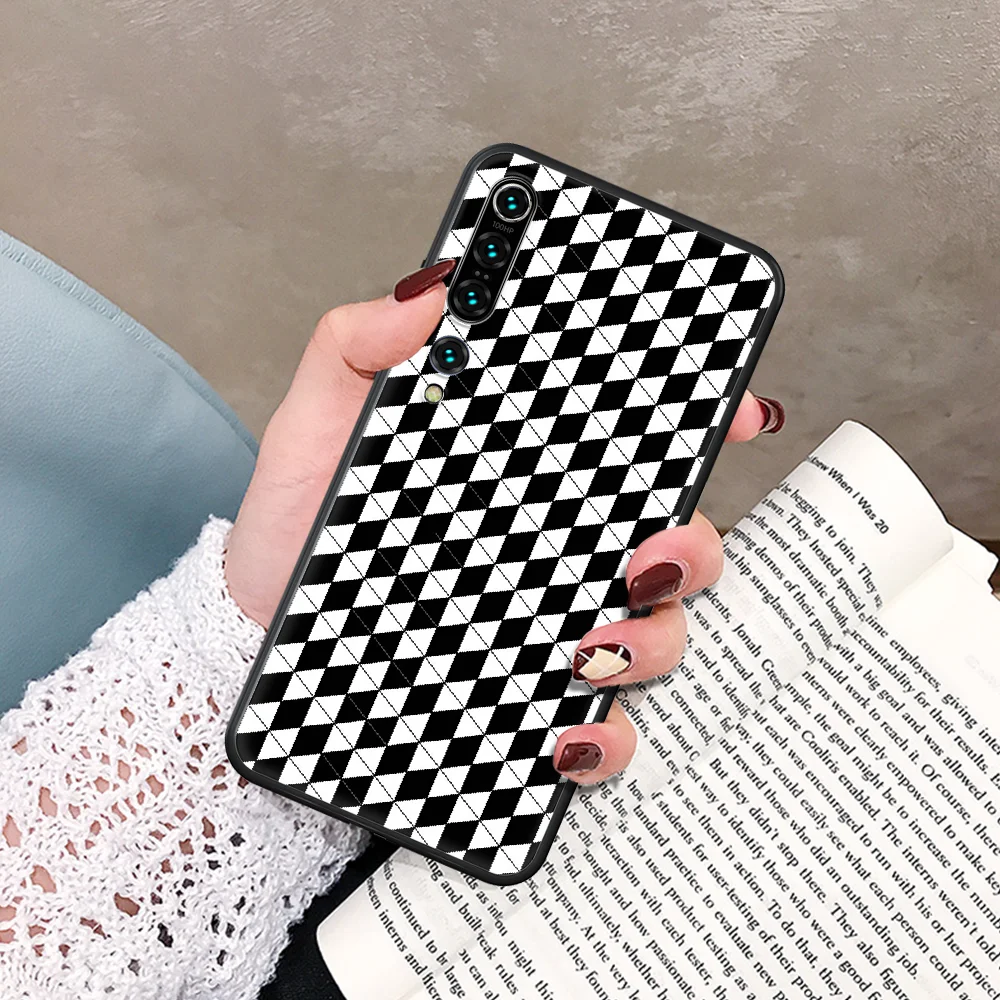 

Black white checkered Phone Case For Xiaomi Mi Note 10 A3 9 MAX 3 A2 8 9 Lite Pro Ultra black Cover Soft Bumper 3D Prime