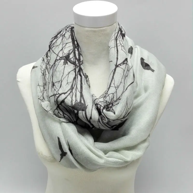 Шарф с рисунком животных осень 2020 шарф абстрактных птиц на дереве кольцо-петля