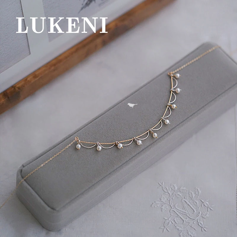 Оригинальное колье из 14k золота ручной работы с кружевом и жемчугом серебра 925