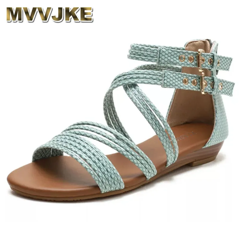 

MVVJKE Summer 2021 Gladiator Sandals Women Shoes Woman Fashion Casual Flat Rome Bohemia Ladies Sandles Sandalias Back Zipper