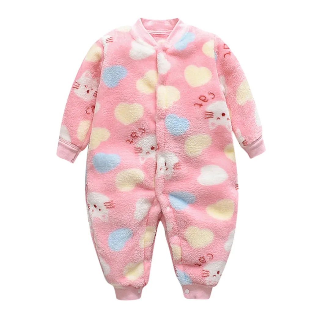 Pink Комбинезон для новорожденных девочек и мальчиков; теплый флисовый комбинезон с длинными рукавами и рисунком медведя; зимняя одежда для младенцев; детские комбинезоны; комбинезон - Цвет: Pink