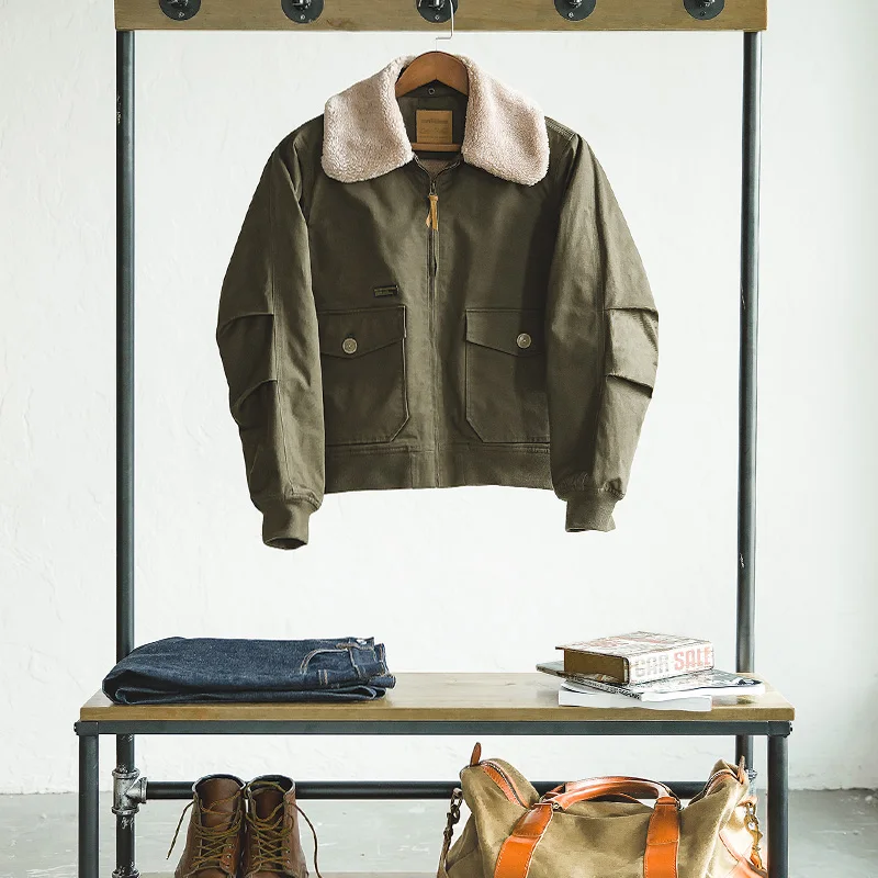 Мужская куртка-бомбер с меховым воротником и флисовой подкладкой летное