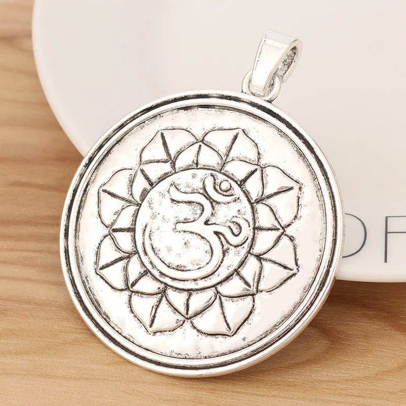 2 шт. тибетское Серебро Большой Ом АУМ Лотос Йога Круглые Подвески для