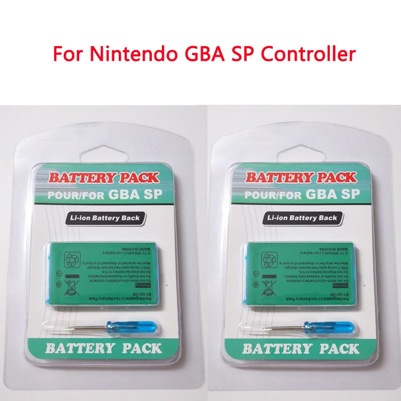 

2pcs/lot 3.7V 850mAh Rechargeable Li-ion Battery Pack for Nintendo GBA SP Gameboy Console Replacement Batteries with Screwdriver