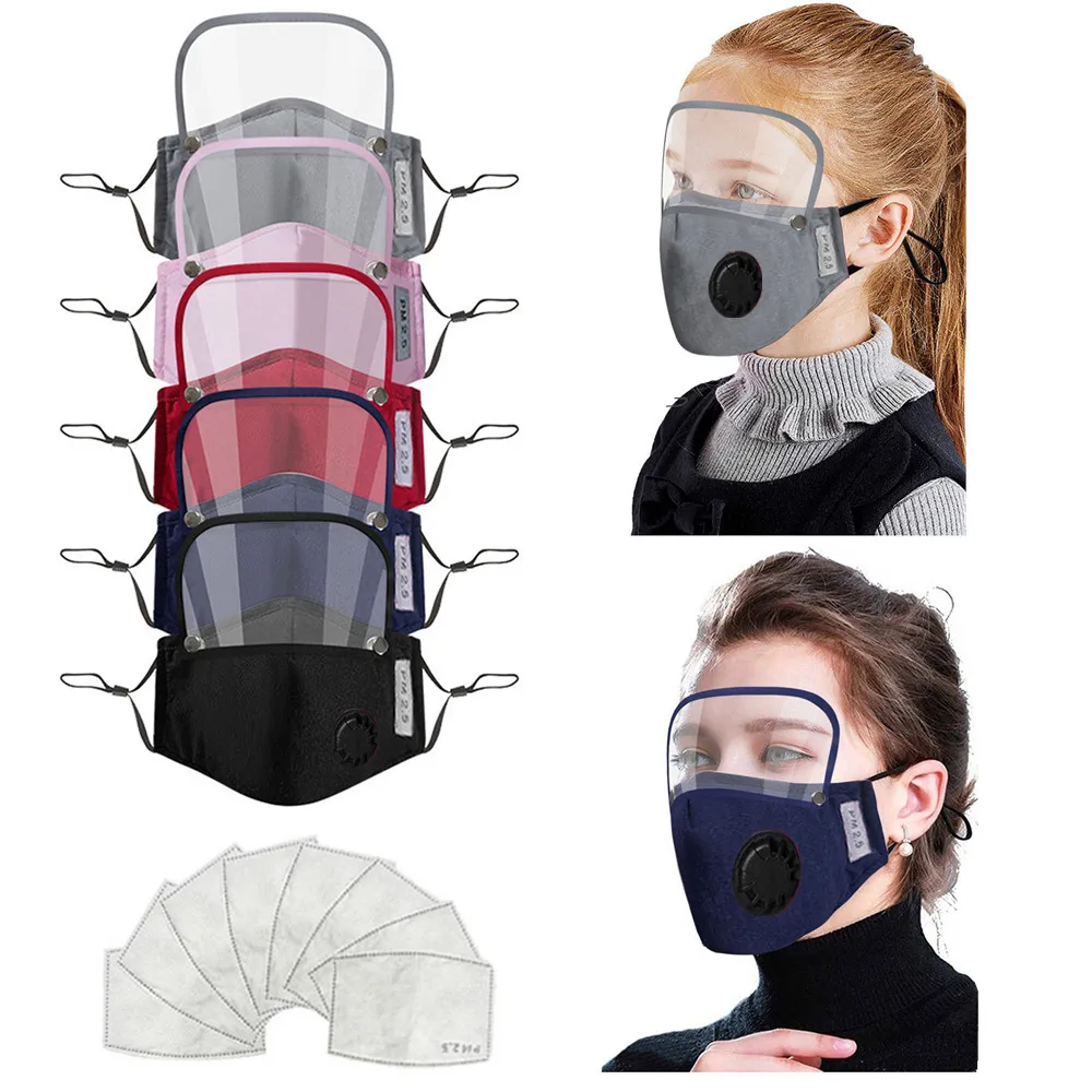 

Dustproof PM2.5 Valve Mouth Mask With 2 Filters 1 Shield Adult Kid Pollution Cotton Face Mask Washable Respirator Mouth-muffle