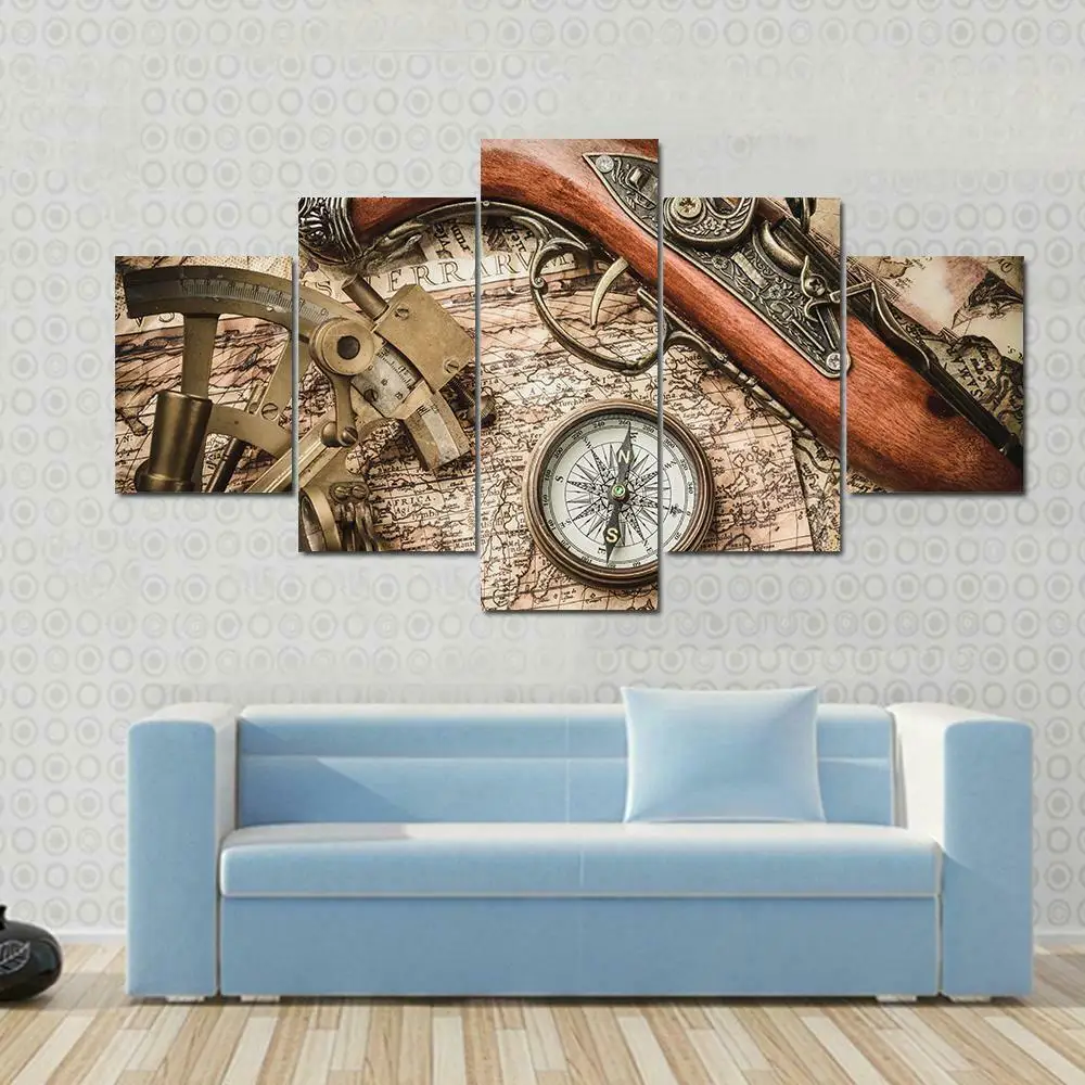 

5 Pieces Vintage Marine Compass Posters Modular Canvas HD Prints Paintings Wall Art Pictures Home Decor No Framed