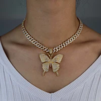 hip hop ice tennis chain choker iced out butterfly pendant necklace paved with cz for women wedding gift 2022 new