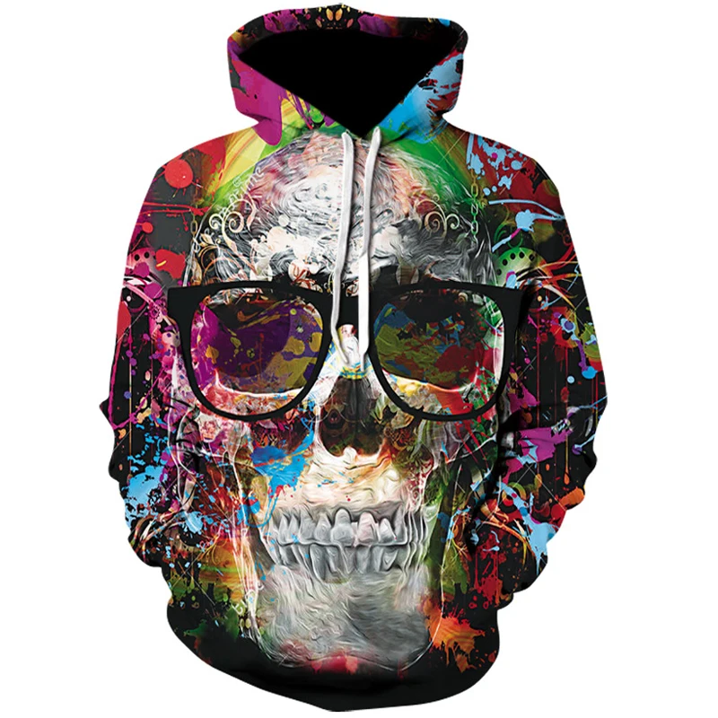 

Fashion Spring and Autumn Men's Hoodies 3D Printed Flame Horror Skeleton Pattern Skeleton Street Trend All-match Loose Oversized