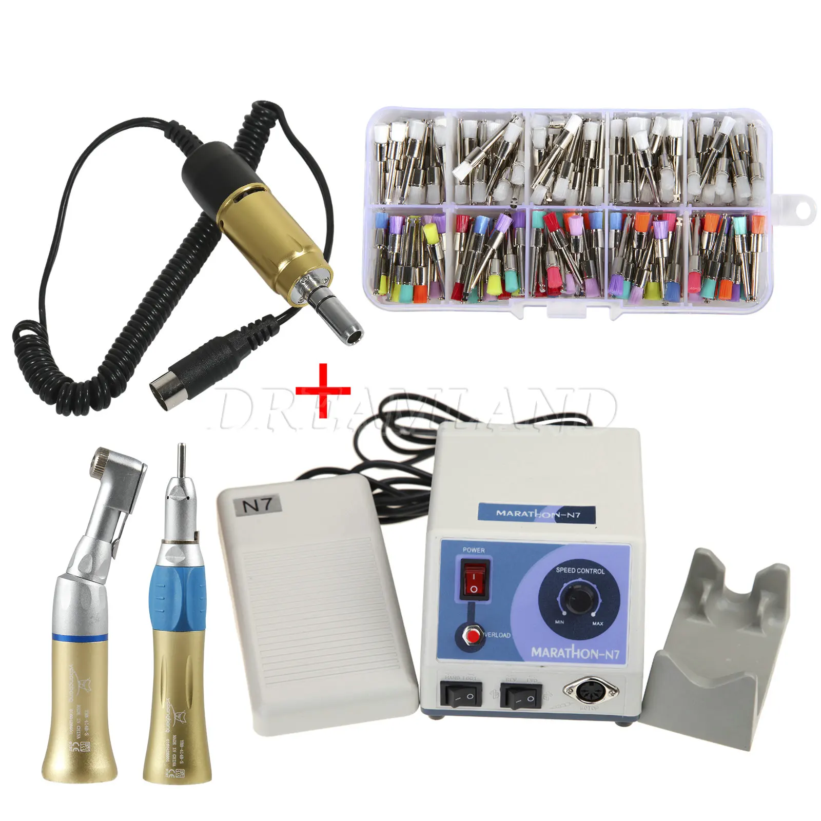 

Dental Lab Marathon Micromotor N7 Polish Machine+E-Type Electric Motor+Straight/Contra Handpiece/Gold+Polish Brushes/Cups Mixed