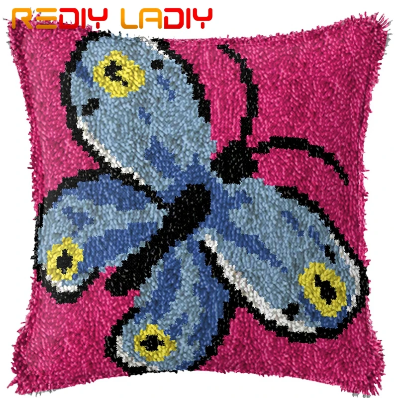 Крюк с защелкой подушки Синий Подушка бабочкой чехол принтом Цвет холст акриловой пряжи защелкивается