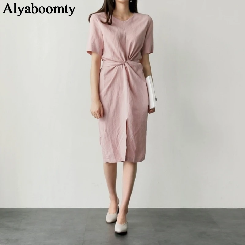 Модное женское миди платье на лето нежное и женственное хлопково льняное