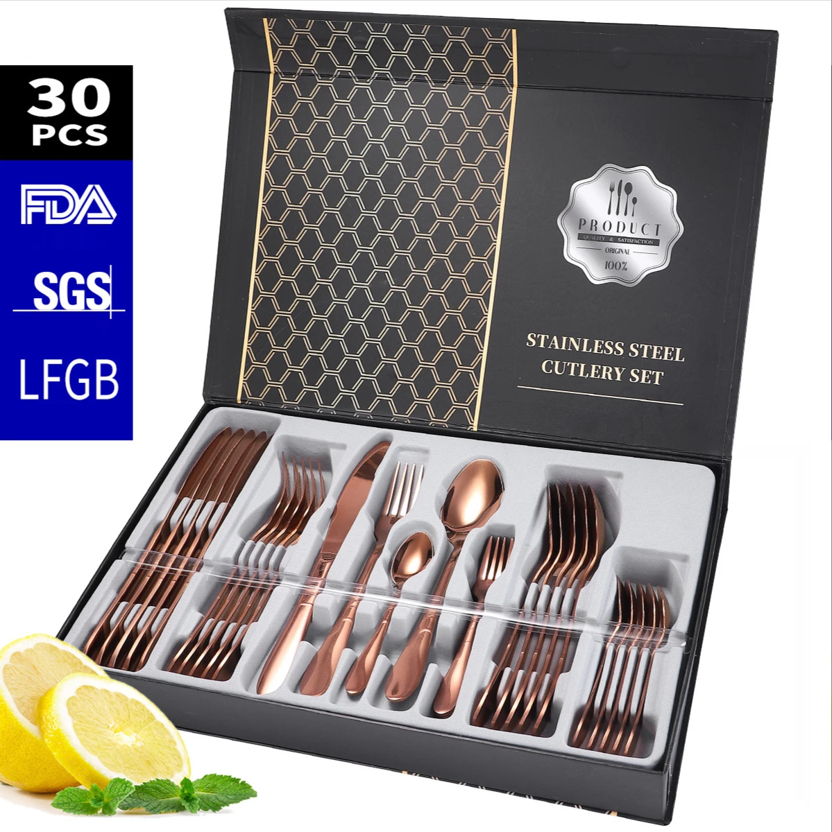 

Подарочная коробка столовые приборы посуда 30 шт набор посуды Ножи, столовая ложка, вилка, десертная ложка, вилка для фруктов 30 штук в партии ...