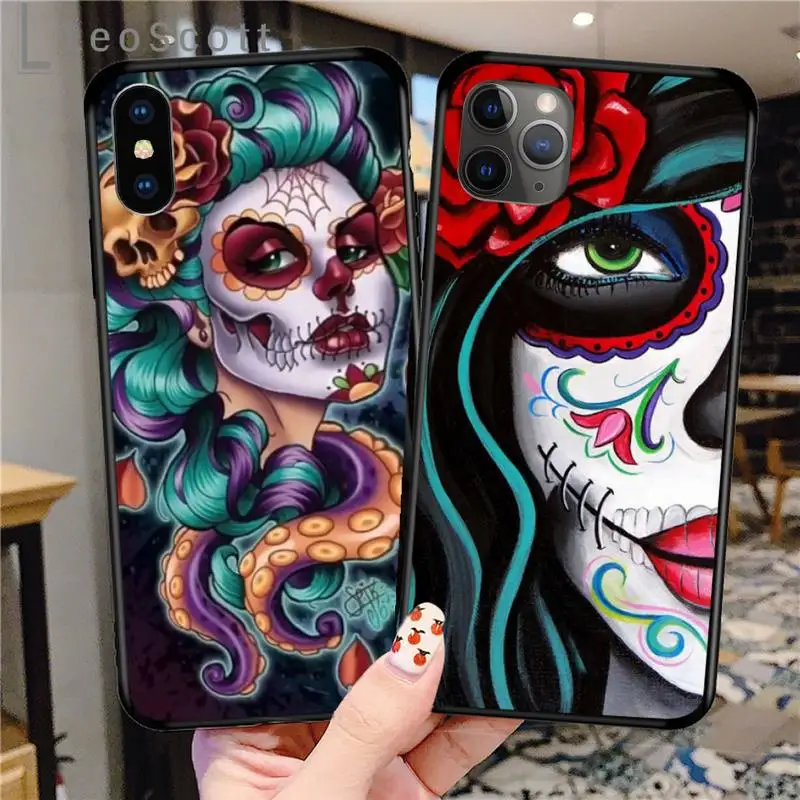 

Skull tattoo art girl horror Phone Case for iPhone 11 12 pro XS MAX 8 7 6 6S Plus X 5S SE 2020 XR