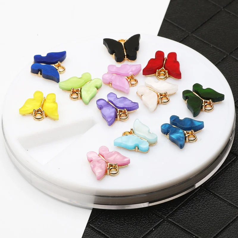 

10pcs/lot 13x13mm Colorful Resin Alloy Animal Butterfly Charms for Jewelry Making Pendants Necklaces Earrings DIY Accessories