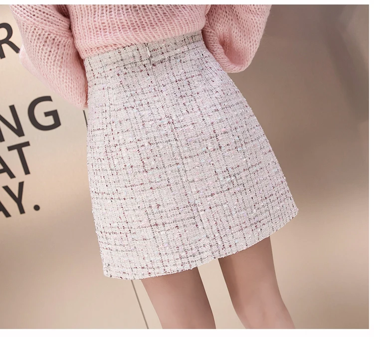 HAMALIEL Женская твидовая юбка полудлины Осень зима высокая талия клетчатая шерсть