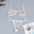 Бюстгальтер с цветочной вышивкой на косточках, стринги, пижамы, комплект нижнего белья, женское Сетчатое нижнее белье, экзотические костюмы